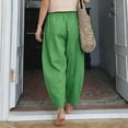 thumbnail image 5 of Women Cotton Linen Cropped Barrel Pants Drawstring Wide Leg Capris 2026 Casual Summer Boho Palazzo Trouser with Pockets Green M, 5 of 5