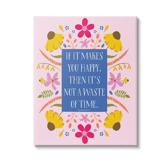 Stupell Industries Floral Makes You Happy Botanical & Floral Painting Gallery Wrapped Canvas Art Print Wall Art, 16 x 20
