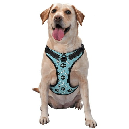 Vsdgher Cute Dog Footprints Pattern Dog Harness No Pull Pet Harness with Soft Padded Handle Adjustable Reflective Vest with 2 Buckles 4 Slide Buckles S-XL Small