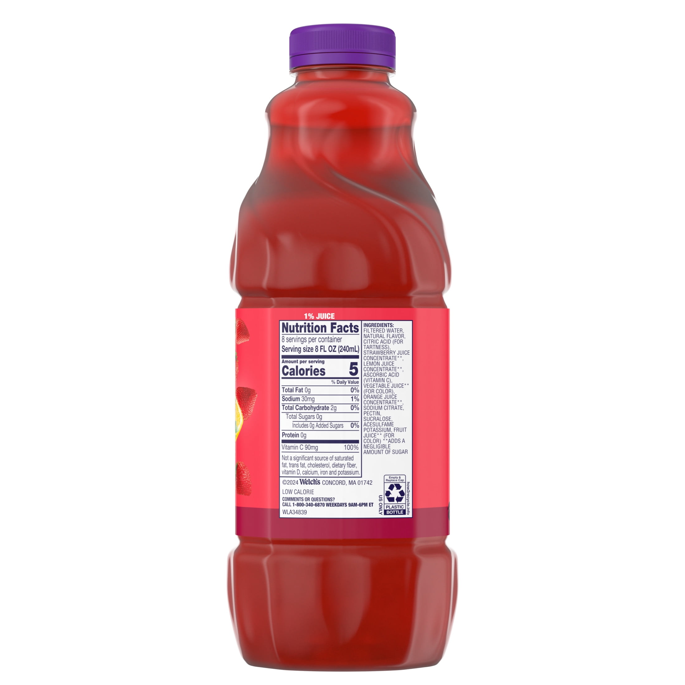 (6 pack) Welch's Strawberry Zero Sugar Drink, 64 fl oz Bottle