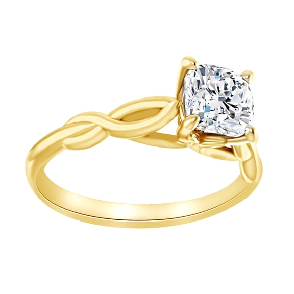 AFFY Simulated White Moissanite Solitaire Twisted Engagement Ring In 14K Solid Yellow Gold, Size-8