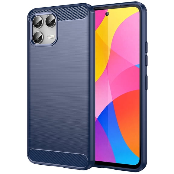 Rosebono Compatible With T-Mobile REVVL 8 Pro / T Phone 3 Pro Carbon Fiber Texture Pattern TPU Case (Navy)