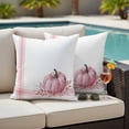 thumbnail image 4 of Pink Pumpkin Outdoor Waterproof Pillow Covers, Thanksgiving Fallen Leaves Autumn Stripe Decorative Square Throw Pillowcase Sofa Cushion Sham for Patio/Couch/Chair, 24"x24" 2 Pack, 4 of 8