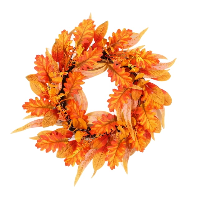 Fall Decor 19.7 Inch Realistic Fall Wreath, Artificial Autumn Maple Leaves Wreath For Thanksgiving Halloween Front Door Home Wall Farmhouse Harvest Festival Outdoor Indoor Decor