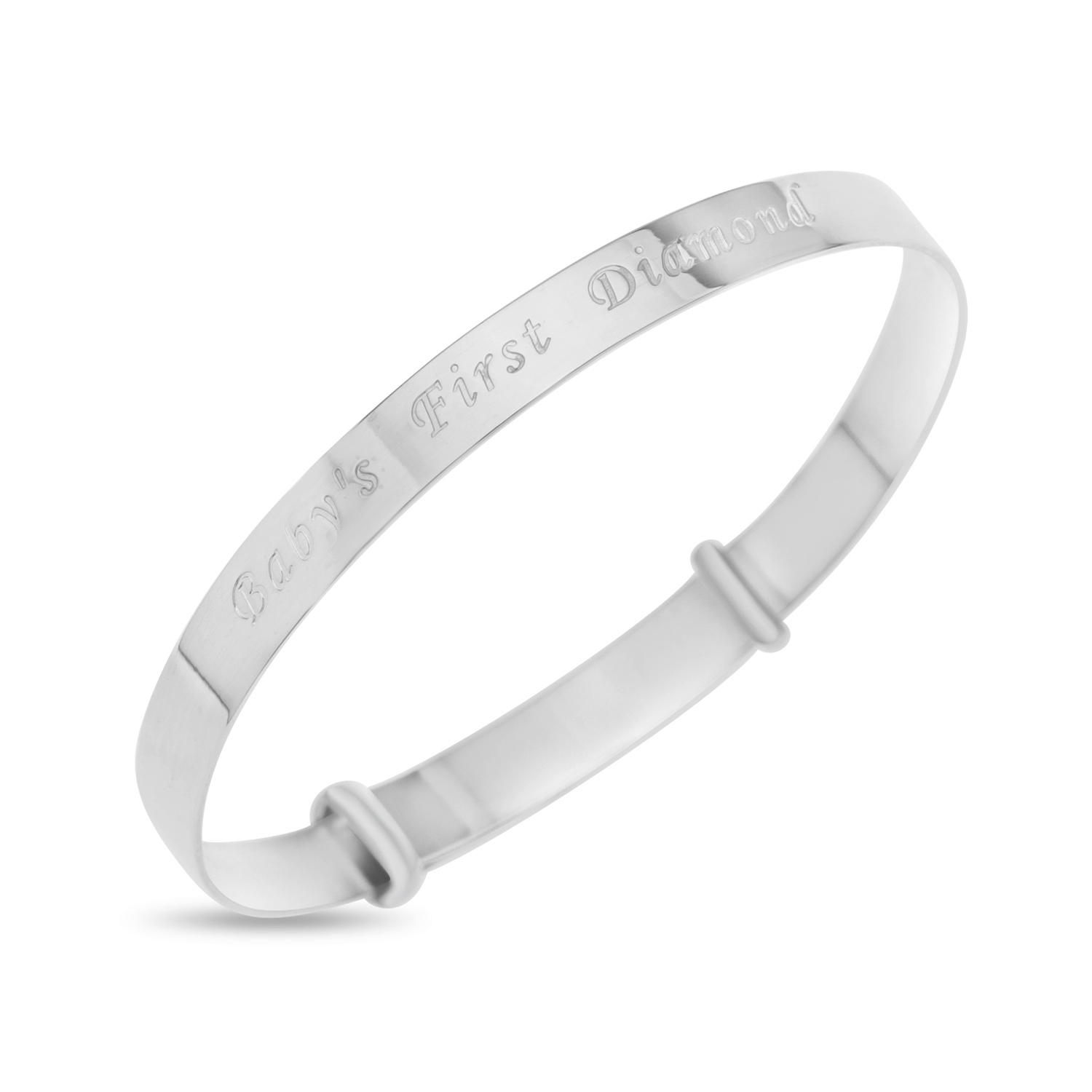 'Baby's First Diamond' Silver 925 Bangle Bracelet Cuff Jewelry Gift, for Baby Showers, Baptism 0-4 Y