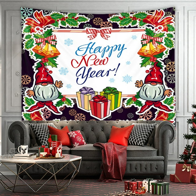 Tapestry Happy New Year Wall, 150 x 130 cm, microtela de fibra