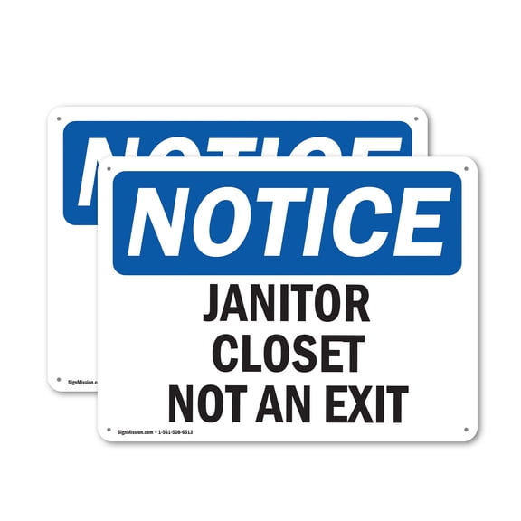 (2 Pack) Janitor Closet Not An Exit OSHA Notice Sign 14 Inch X 10 Inch Indoor / Outdoor Rust-Free Aluminum Metal Signs for Workplace, Workshop, and Construction Site, Made in the USA
