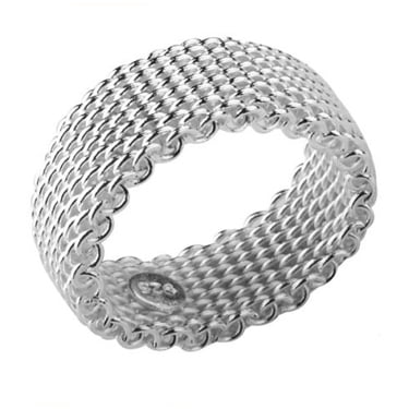 ring silver link chain sterling rings flexible mesh wire weave personality female present birthday jewelry zoom dialog displays option button