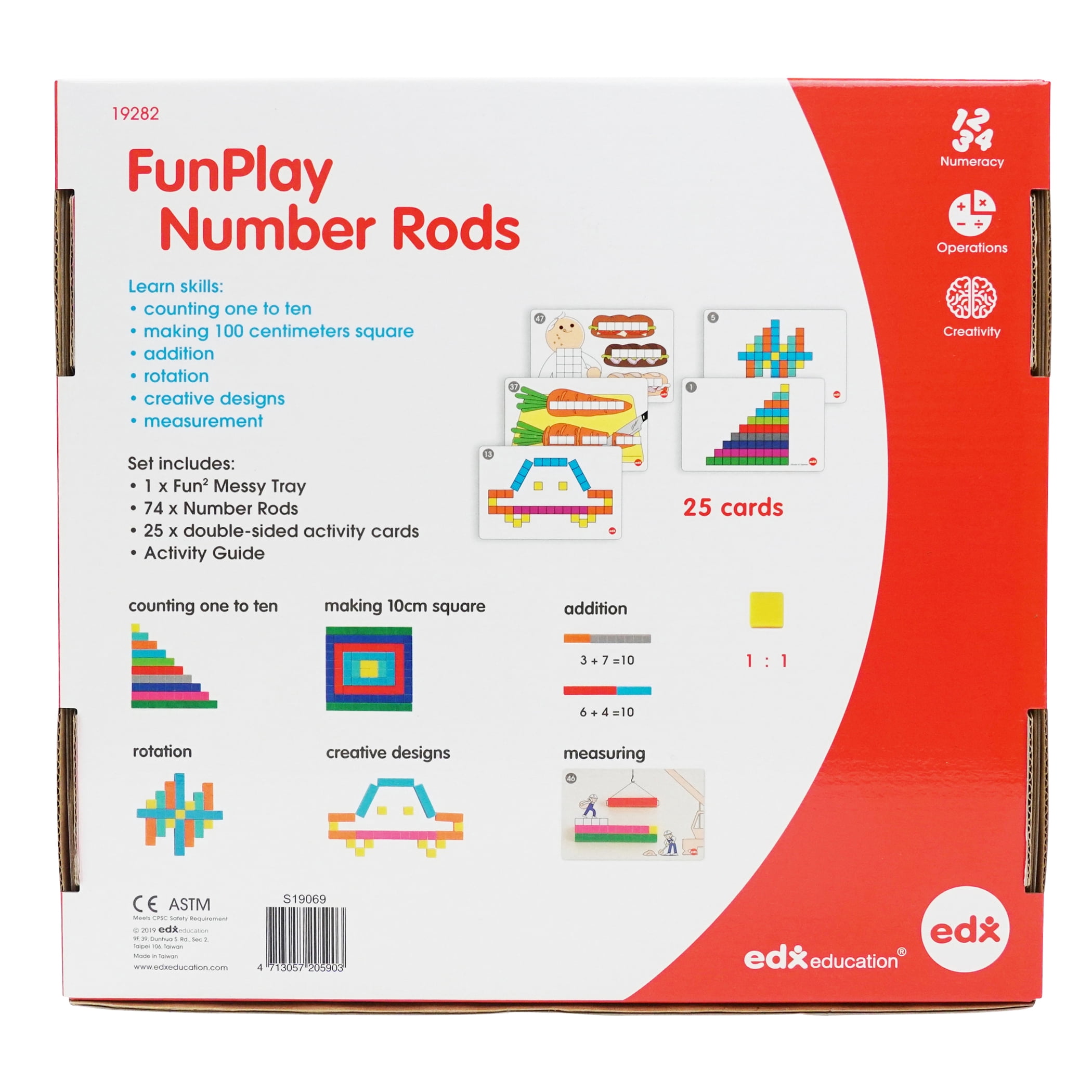 edxeducation FunPlay Number Rods - Set of 74 Math Manipulatives + 50 Activities + Messy Tray