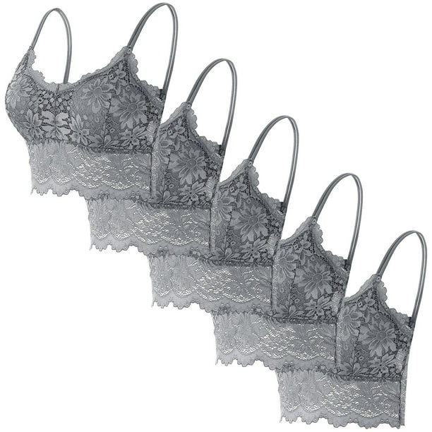 5 piezas de sujetador de encaje con tirantes sólidos y huecos para mujer, ropa interior de poliéster