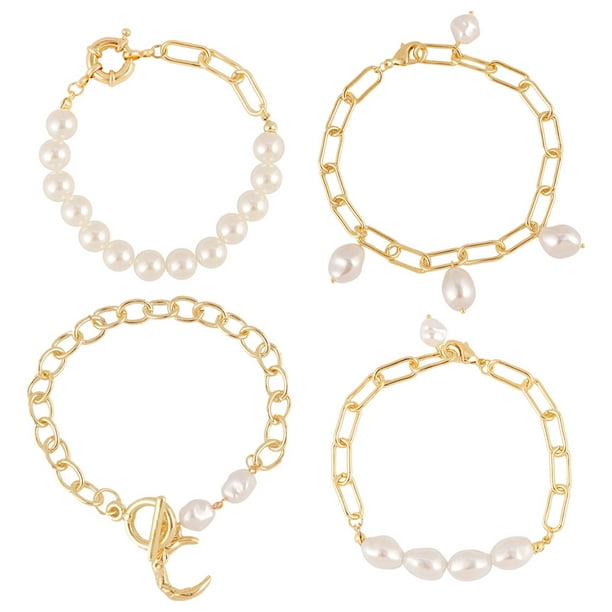 Pulsera de perlas con clip de papel, cadena de eslabones de cultura barroca, regalo de joyería para mujeres y niñas MFZFUKR BST3021304-1