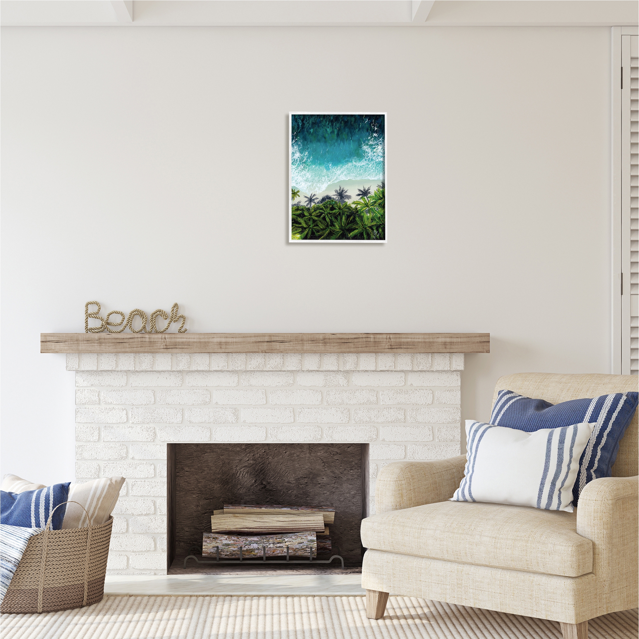 Stupell Industries Aerial View Tropical Beach Nature Painting White Framed Art Print Wall Art, 16 x 20