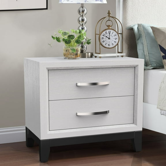 Whose Lamp Contemporary White Solid Wood Nightstand with 2 Drawers