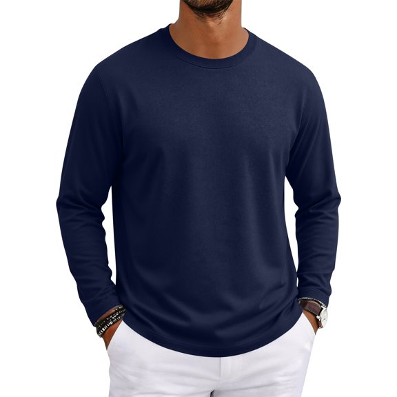 KDDYLITQ T Shirts for Man Crwneck Long Sleeve Loose Fit Basic Dress Fashion Tees Outdoor Athletic Solid Vocation Shirts Navy M