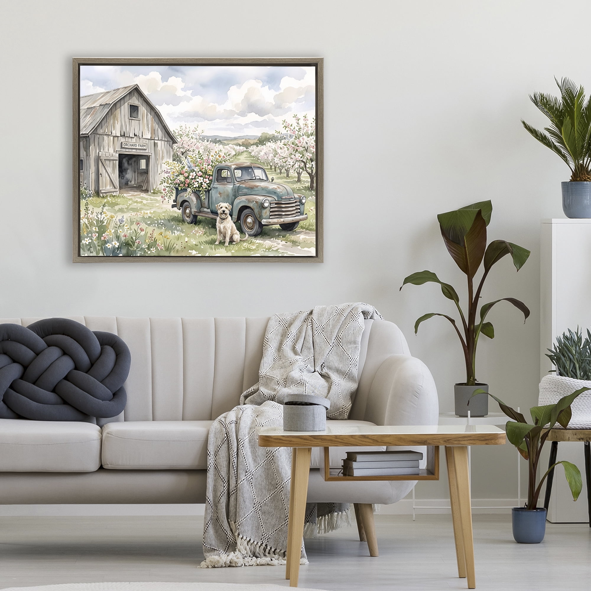 Stupell Industries Spring Orchard and Truck Brown Framed Floater Canvas Wall Art, design by Tabz Jones