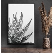 PixonSign Framed Canvas Print Wall Art Aloe Succulent Close-Up Floral Wilderness Illustrations Modern Art Rustic Relax/Calm Black and White for Living Room, Bedroom, Office - 24"x36" Black