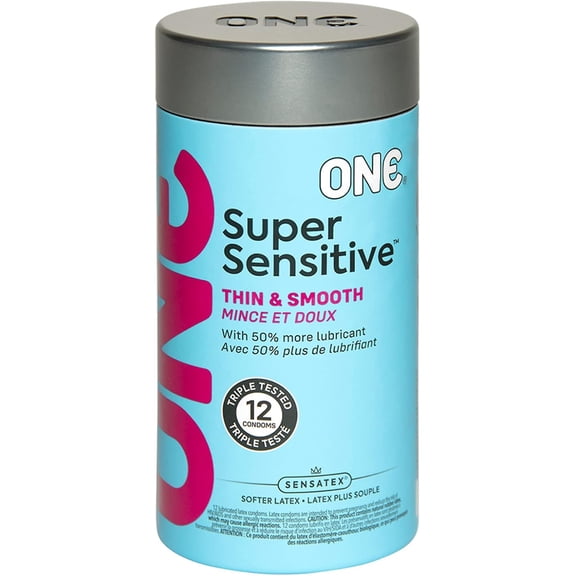ONE® Condoms Super Sensitive | Extra Lubricated Latex Condoms 12 Pack