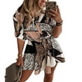 thumbnail image 1 of PENGXIANG Femmes Léopard Chemise Robe Cravate Taille Boutons Plissée Robe, 1 of 6