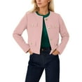 thumbnail image 2 of Cropped Tweed Blazer for Women 2025 Long Sleeve Button Down Business Casual Cardigans with Pockets Office Work Outfits, 2 of 5