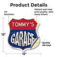 thumbnail image 2 of Tommy's Garage 12 inch X 12 inch Shield Shaped Heavy Duty 3.2 mil Vinyl Decal Weather Resistant, UV Protected To last, Gift for Dads and Uncles Classic Americana Crafted in the USA, 2 of 6