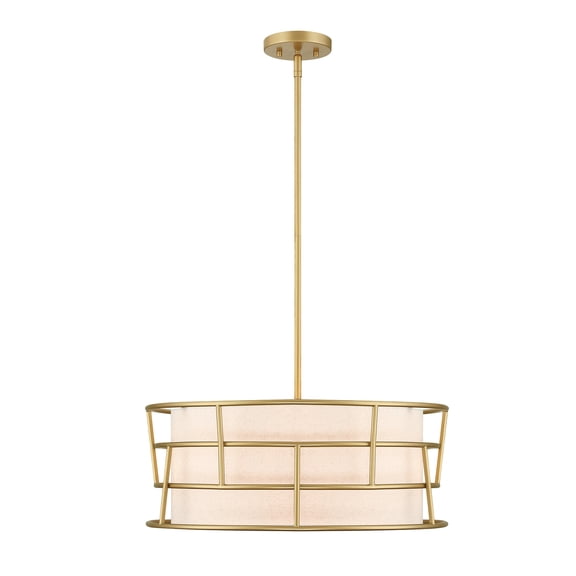 Aria Falls 60 Watt 3-Light Golden Mist Drum Pendant with Fabric Shade and Metal Outer Cage