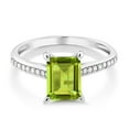 thumbnail image 2 of Gem Stone King 10K White Gold Green Peridot and White Diamond Engagement Ring for Women (1.78 Cttw, Emerald Cut 8X6MM, Gemstone August Birthstone, Available in Size 5, 6, 7, 8, 9), 2 of 4