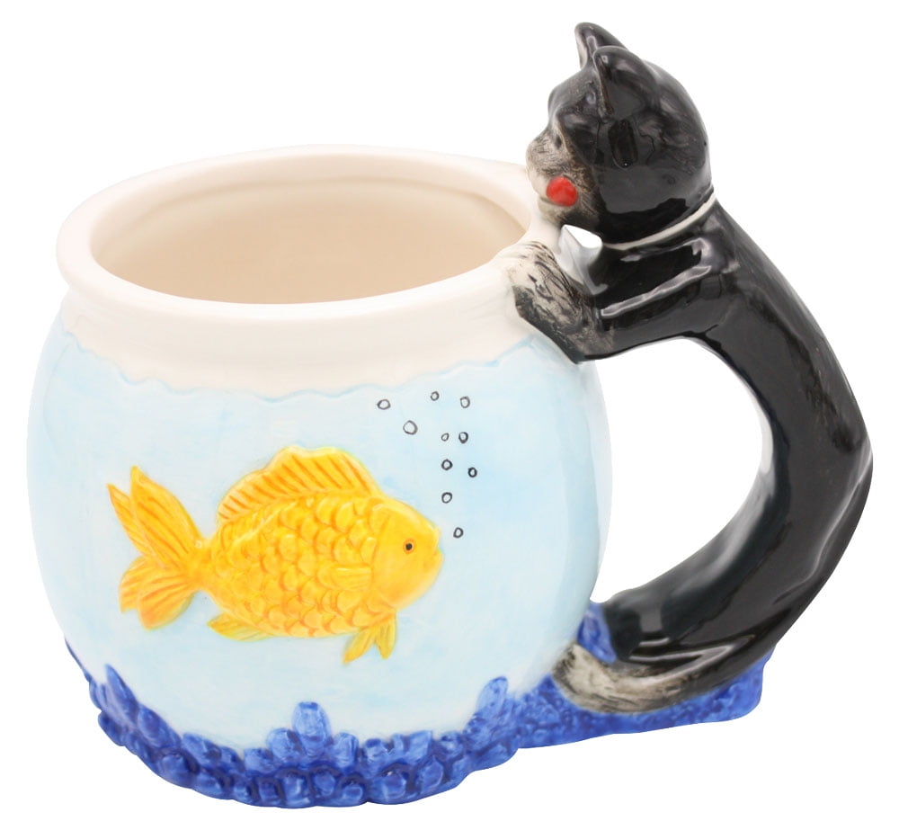 Large Cat & Fishbowl Ceramic Mug 20oz