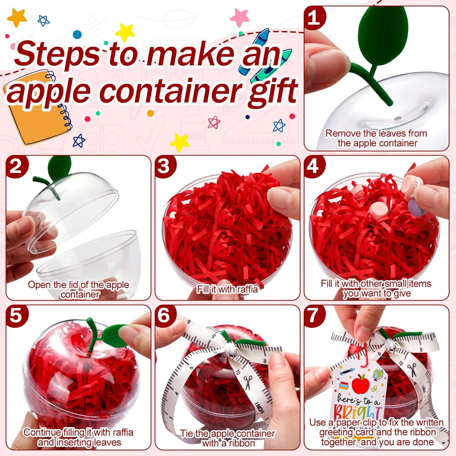 12 Sets Plastic Apple Container for Teacher, Large Apple Shaped Candy Jars Boxes, Teacher Week Appreciation Gifts Bulk Graduation Back to School Ornaments for Party Favor (Clear School Year)