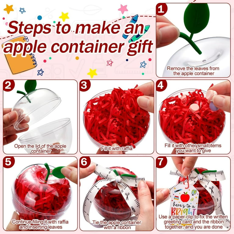 12 Sets Plastic Apple Container for Teacher, Large Apple Shaped Candy Jars Boxes, Teacher Week Appreciation Gifts Bulk Graduation Back to School Ornaments for Party Favor (Clear School Year)