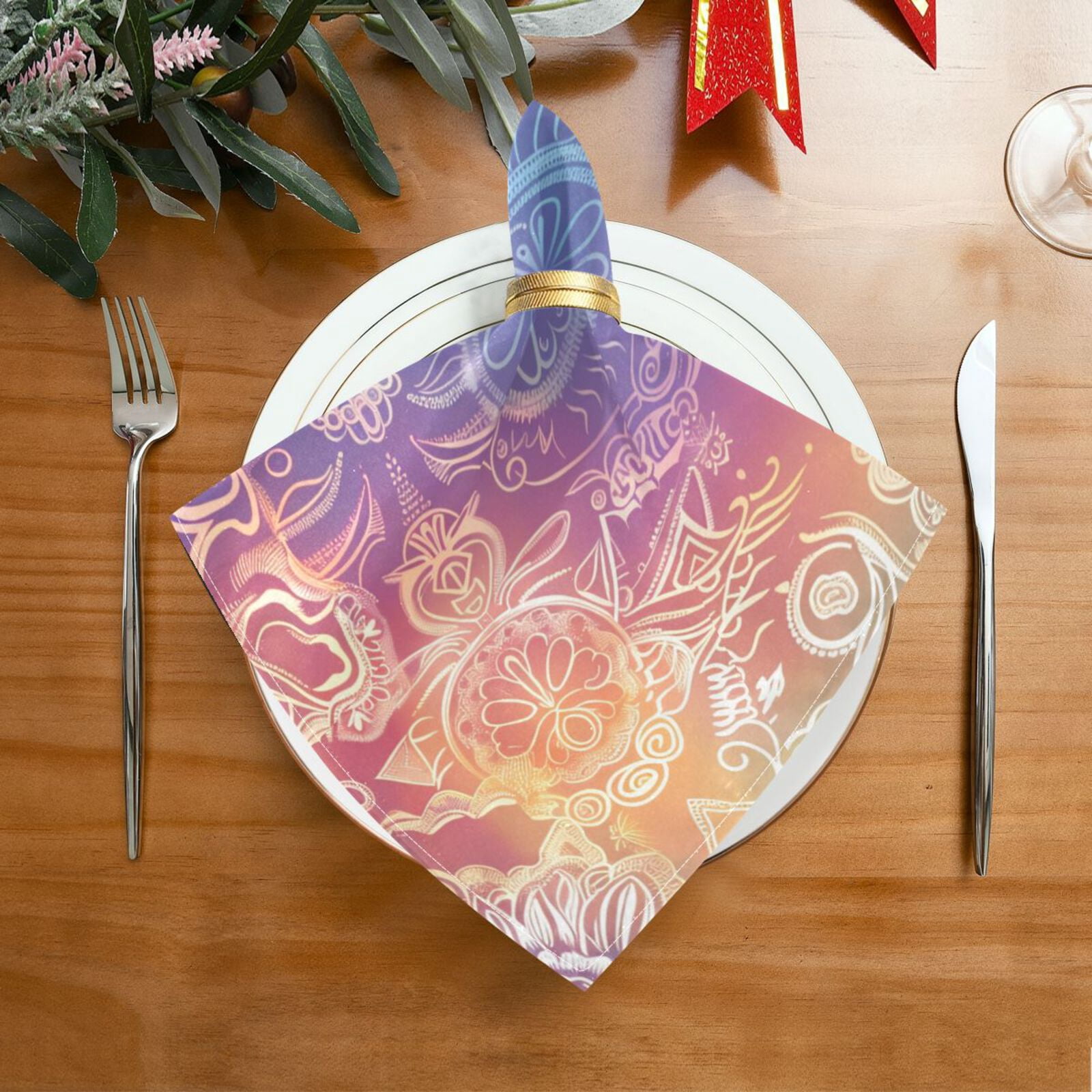 JSTEL Gradient Mandala Cloth Napkins Set of 6, 20x20 Inch Washable and Reusable Napkin for Decoupage Dinner Party Everyday Use