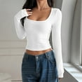 thumbnail image 1 of T-Shirt à Manches Longues Col Carré Côtelé Ajusté Confort Extensible Basique pour Tenue Décontractée et Superposition Blanc TG, 1 of 9