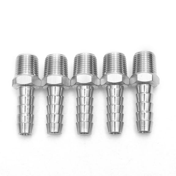 LTWFITTING Bar Production Stainless Steel 316 Barb Fitting Coupler/Connector 1/4" Hose ID x 1/8" Male NPT Air Fuel Water(Pack of 5)