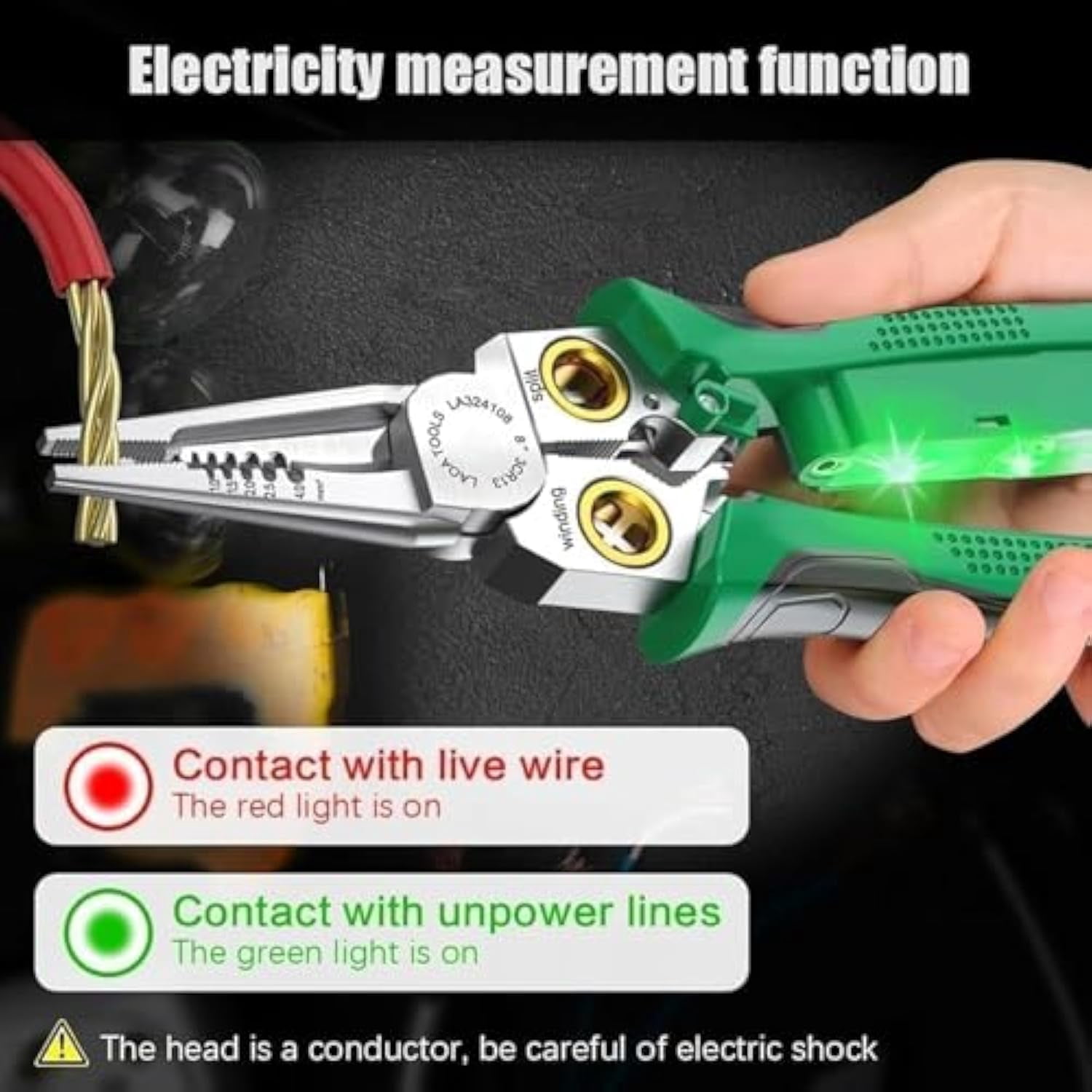 8 in 1 Wire Stripper With Voltage Tester, 8 in 1 Electric Wire Stripper, Multi-Function Electric Wire Stripping Tool for Cutting and Pulling Pliers, Electrician Repair Tool (Green)