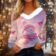 thumbnail image 2 of Hearthz Christmas Sweater Women Faux Fur Trim V Neck Sweatshirts Xmas Christmas Snowman Print Top for Women Winter Warm Plus Size Pullover Tops Shirts, 2 of 6