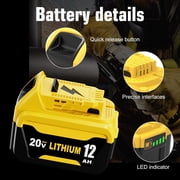 6 Packs 12000mAh DCB206 Replacement for Dewelt 20V Battery Lithium ion 20V Max Battery DCB203 DCB207 DCB208 DCB200 DCD DCF DCG Series Cordless Power Tools