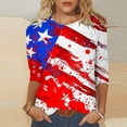 thumbnail image 2 of LYXSSBYX 4th of July Outfits for Women Women's Independence Day Printed Round Neck Three-quarter Sleeve 3/4 Sleeve T-Shirt Top, 2 of 5