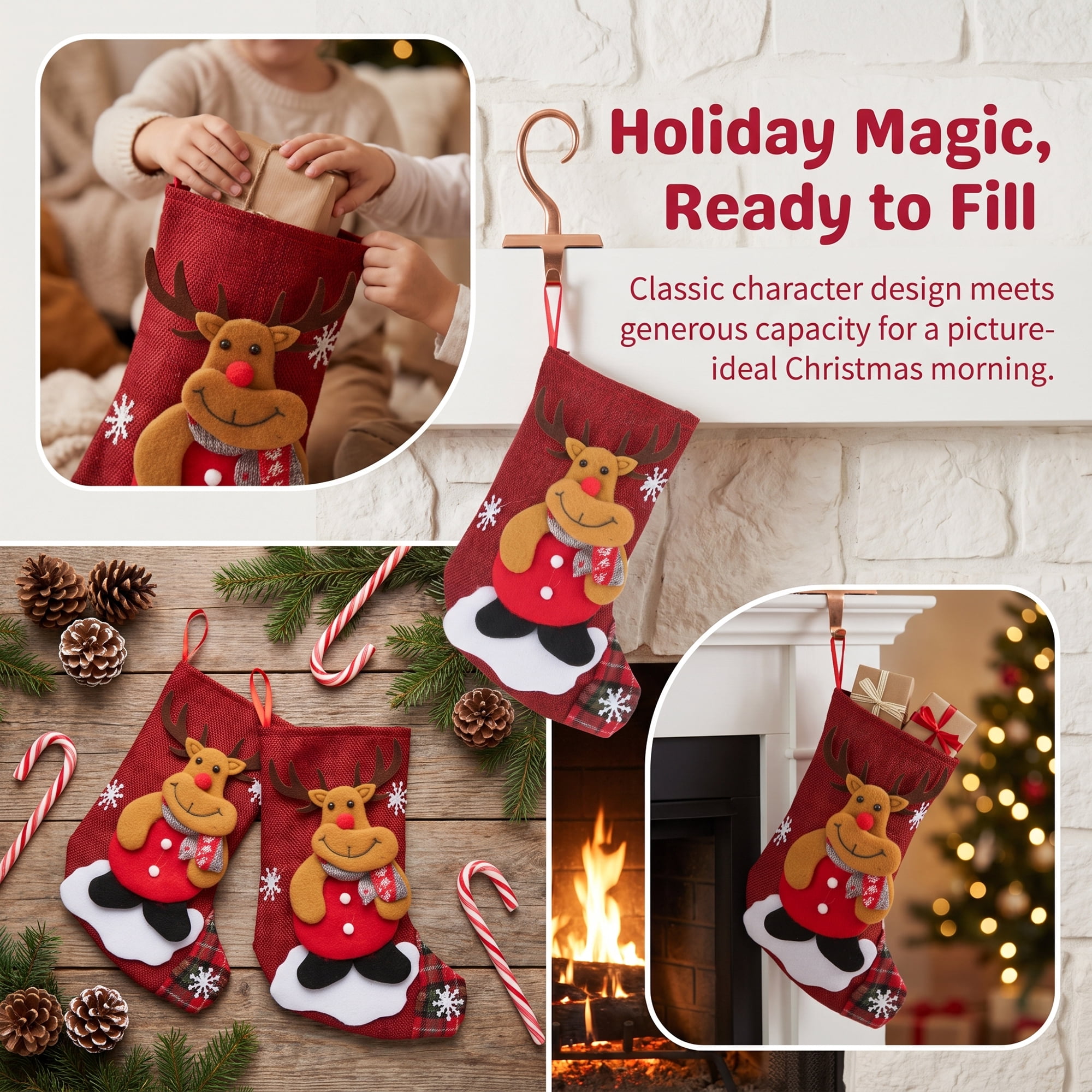 Unique Bargains Novelty Cartoon Christmas Stockings Assorted Garland Accents Red Deer 8"