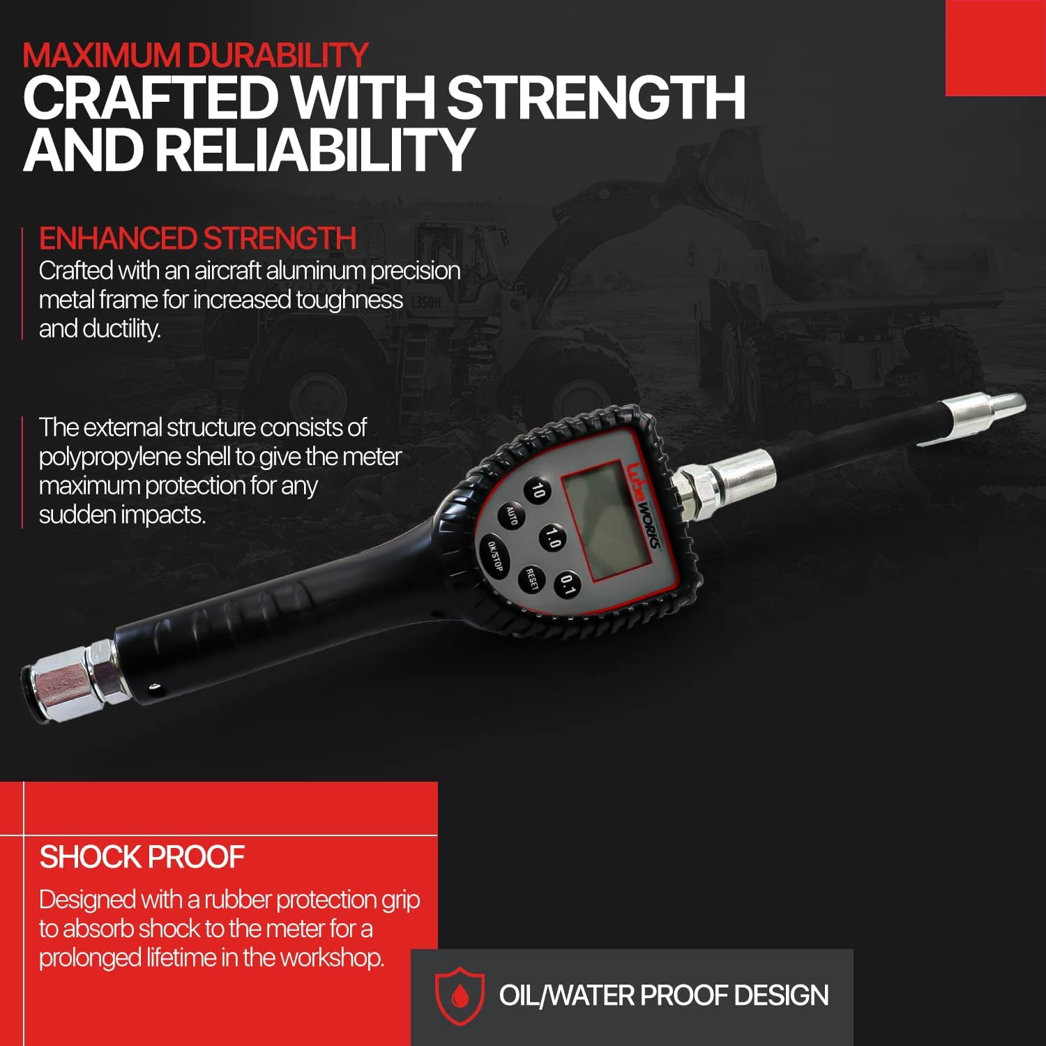 Lubeworks Oil Gun - 10GPM, 1/2" NPT Inlet, Flexible Nozzle & Locking Trigger