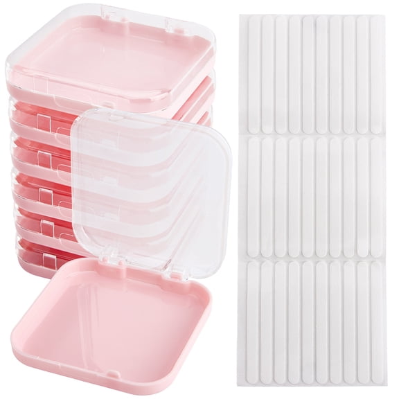9Pcs 3.1 x 2.7in Press on Nail Boxes Bulk Nail Display Case Pink with 30Pcs Adhesive Double Sided Tape Plastic False Nail Organizer Storage Container Box for Nailarts Tips Manicure Packaging DIY
