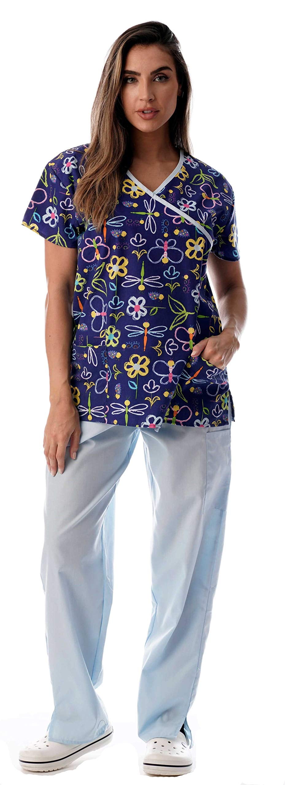 Just Love Nursing Scrubs Set for Women Print Scrubs (Blue Multi Colored