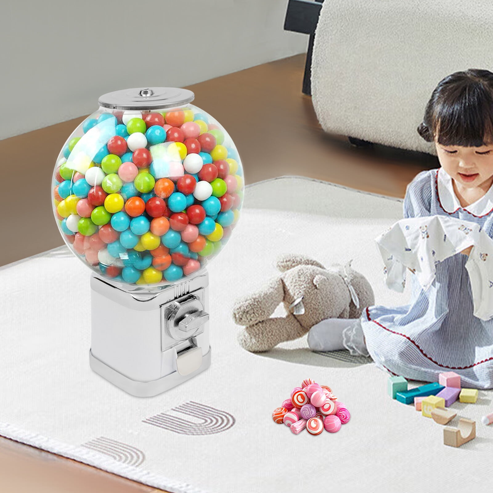 Gumball Machine Vending Coin Bank Vintage Candy Dispenser Vending Machine White