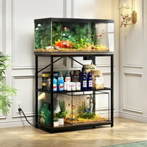 TC-HOMENY Fish Tank Stand 10-37 Gal, Aquarium Stand with Adjustable Shelf w/ 1000LB Load Capacity, Multipurpose Metal Reptile Tank Stand w/ Double Storage Design & Adjustable Boards, Brown