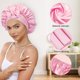 thumbnail image 4 of 2 Pcs Gorro de Seda para Dormir, Gorro De Dormir Suave Satinado, Para El Cabello Largo Bonnet Ajustable para Mujer, Adecuado para Bañarse, Dormir (Cuero Rojo/Rosa), 4 of 4