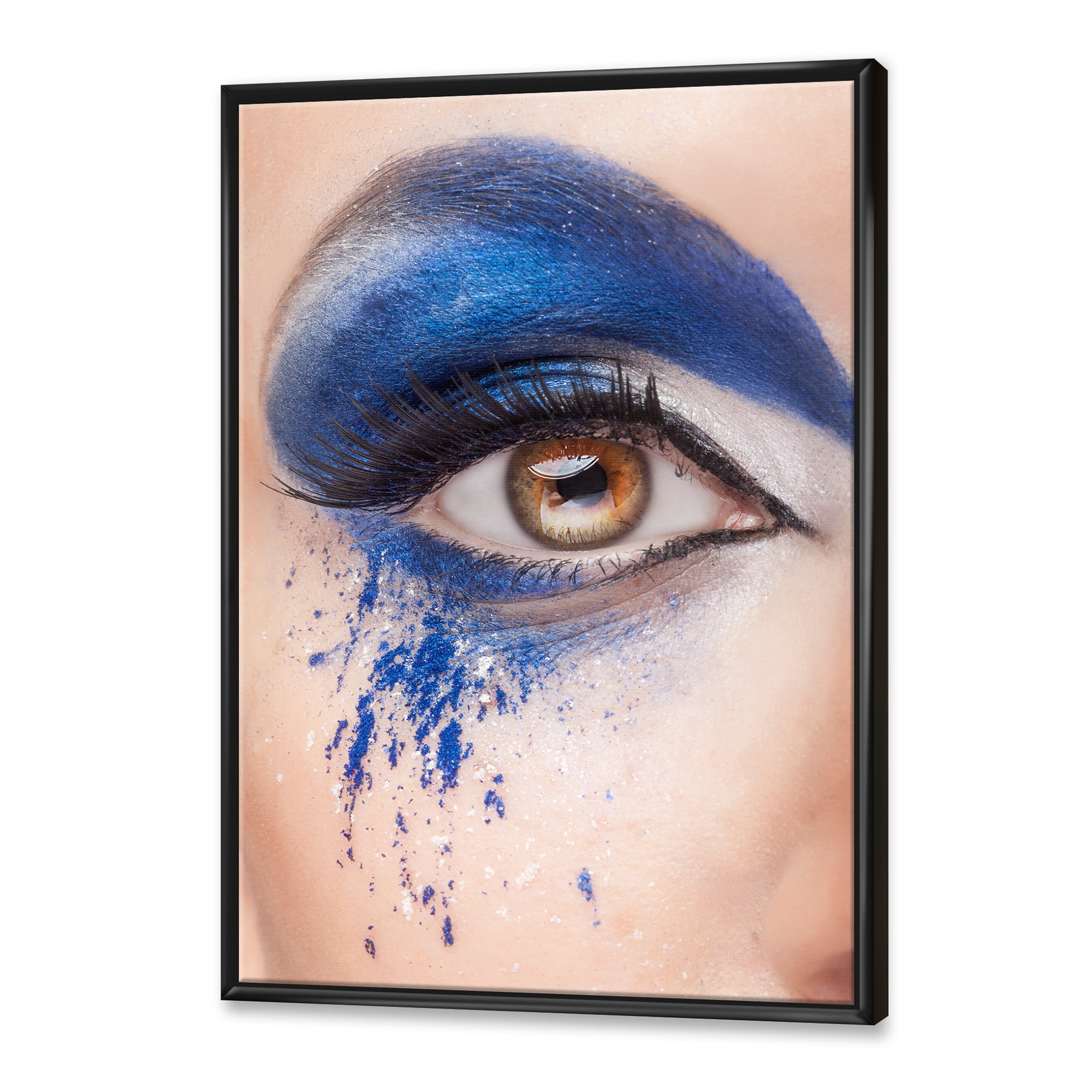 Designart 'Close Up Of Brown Eye With Blue Fantasy Make Up' Modern Framed Canvas Wall Art Print