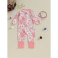 thumbnail image 4 of nvzhuang Baby Girls Rompers Infant Christmas Flower Print Zipper Long Sleeve Bodysuit with Headband Newborn Jumpsuits for Winter, 4 of 9