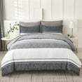 thumbnail image 2 of Flymme Grey and White Comforter Set King Size Bed in a Bag 7 Piece Striped Bedding Set All Season Boho Comforter Set with Sheets for Teen Man Women, 2 of 7
