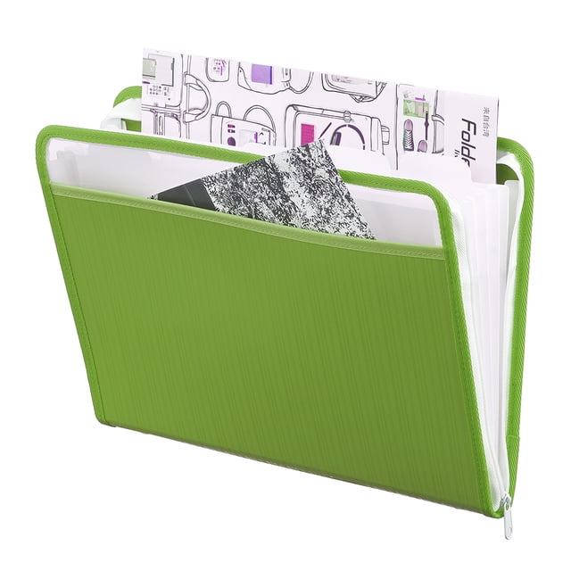Archivo Expandible Oxford, tamaño carta, color verde, 5 divisiones, ventana y bolsa frontal, con cierre.