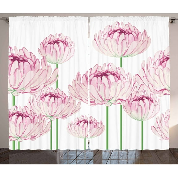 Ambesonne Floral Curtains 2 Panel Set, Tender Peony Flowers, 108" x 108", Pale Pink and Green