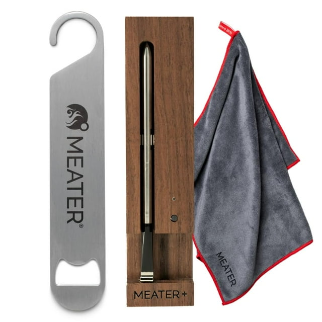 MEATER Plus Bundle: Smart Digital Wireless Meat Thermometer with Microfiber Kitchen Towel & Bar Blade Opener | Grilling, Smoking, Roasting, Baking, &