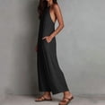 thumbnail image 4 of Women's Solid‑Color Spaghetti Strap Wide‑Leg Jumpsuit Front Tie V‑Neck Back Zipper Loose‑Fit One‑Piece Pants with Side Pockets Black XXL(XXL), 4 of 9
